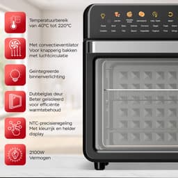 TurboTronic AFO330 AirChef Pro – Airfryer Oven – 34L – 19 Programma’s – 40°C tot 230°C – Heteluchtoven – 2100W – RVS – Multi Smart Oven - Zwart — thumbnail 4