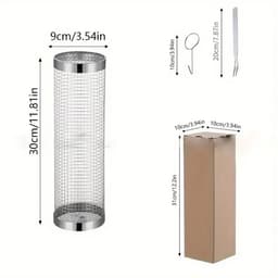 K&R Ventures® Rollende Grillmand – 30 cm RVS BBQ Grillkooi – Met Vork & Haak – Barbecue Accessoire voor Groenten, Vlees, Vis – Camping & Kamperen — thumbnail 4