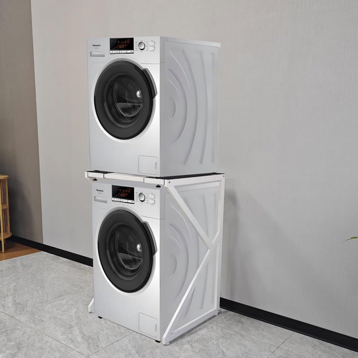 SERALUXE - Wasmachine Kast - Wasmachine Verhoger- Metaal - Wit - Universeel Wasmachine en Droger Kast - Wasmachine Ombouw - Wasmachinerek - Wasmachine Sokkel- Robuust - Stabiel - Stevig - Anti Vibratie — afbeelding 1
