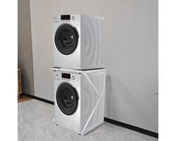 SERALUXE - Wasmachine Kast - Wasmachine Verhoger- Metaal - Wit - Universeel Wasmachine en Droger Kast - Wasmachine Ombouw - Wasmachinerek - Wasmachine Sokkel- Robuust - Stabiel - Stevig - Anti Vibratie