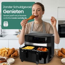 Emerio Dubbele Airfryer XXL 2400W - 10 Liter Heteluchtfriteuse - Regelbare thermostaat 50ºC tot 200ºC - 9 Kookprogramma's - AF-126672.4 Zwart — thumbnail 4
