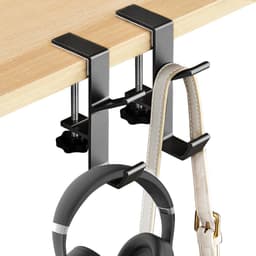 2-Pack Metalen Koptelefoon Haken - Koptelefoon Houder met Dubbele Haken - Universele Aluminium Gaming Koptelefoonhouder Onder Bureau - Antislip Verstelbare Koptelefoonhaak voor op Bureau - 11x4.5cm — thumbnail 1