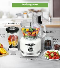 10-In-1 Elektrische Keukenmachine 1000 W Met Glazen Mixer Van 1 5 L En Kom Van 3 Liter Voor Snijden Hakken Raspen Mixen Pureren En Deeg 6 Voorinstellingen Voor Thuisgebruik Wit — thumbnail 5
