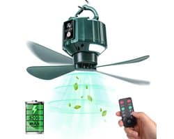 Plafondventilator met verlichting - Plafondventilator afstandsbediening - Met afstandsbediening - Met ophanghaak - 3 windsnelheden - 2 bladeren - voor luifeltenten noodoverleving — afbeelding 1