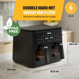 Tristar Dubbele Airfryer FR-9429 - 2x 4,5 Liter - Dubbele Mand - Kijkvenster - 9L - 2500W — thumbnail 3