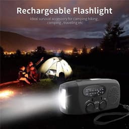 Noodradio - Noodradio Opwindbaar - 2000 mAh - Noodradio Solar Opwindbaar - Oplaadbaar & Op Batterijen - Powerbank - Solar - Zaklamp - Voor Rampen/Camping - Handmatige Crank - Zwart — thumbnail 3