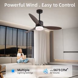 3 Blad Plafondventilator - Moderne LED Ventilator Lamp - 6 Snelheden - Hoogte Verstelbaar - Afstandsbediening & APP - 132 cm - Bruin/Zwart- Woonkamerlamp — thumbnail 4