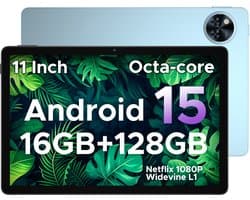 DOOGEE Tablet U11-Android 15 -11 inth 90 Hz-16 GB RAM+ 128 GB ROM/TF 2TB - Dubbele boxluidsprekers - 8580 mAh - Face ID - 5G WiFi - Widevine L1 - GPS - Blauw