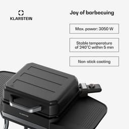 Klarstein Barbecue Gatsby elektrische grill 3050 W - Binnen & Buiten, Rookvrij EasyGrill concept, Grillplaat met antiaanbaklaag, Tot 240 °C, Stand met zijtafels - 49 cm - voor Terras - voor Balkon - Aluminium - BBQ - Tafelgrill — thumbnail 4