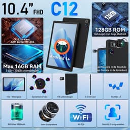 kotsren C12 - Android 14 Tablet - 10.4 inch - 16(3+13)GB RAM/128GB ROM– 5000mAh - Zwart — thumbnail 3