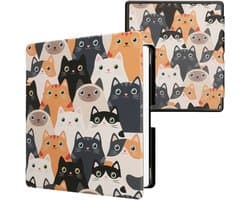 kwmobile e-reader hoesje geschikt voor Amazon Kindle Scribe (2024) hoes - E reader flip case met magnetische sluiting - Ereader cover - Katten design in oranje / zwart / wit