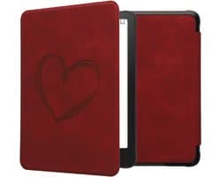 kwmobile e-reader hoesje geschikt voor Amazon Kindle Paperwhite (2024)/Colorsoft hoes - Ereader flip case met standaard - Kunstleren e reader cover - Brushed Hart design in donkerrood