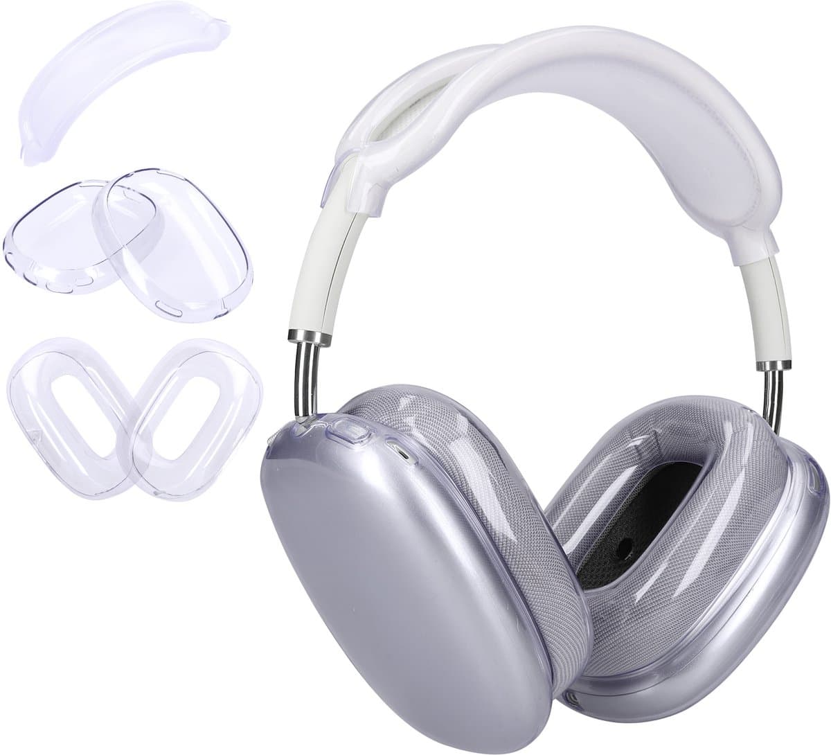 kwmobile 3-in-1 Hoofdtelefoonhoes voor Apple AirPods Max Hoesje - 360° TPU-hoes voor hoofdtelefoon - transparant / lavendel — afbeelding 1