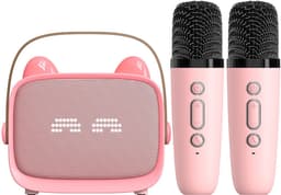 Karaoke Set - 2 Microfoons - Draagbaar - Bluetooth - Telefoonhouder - Roze — thumbnail 1