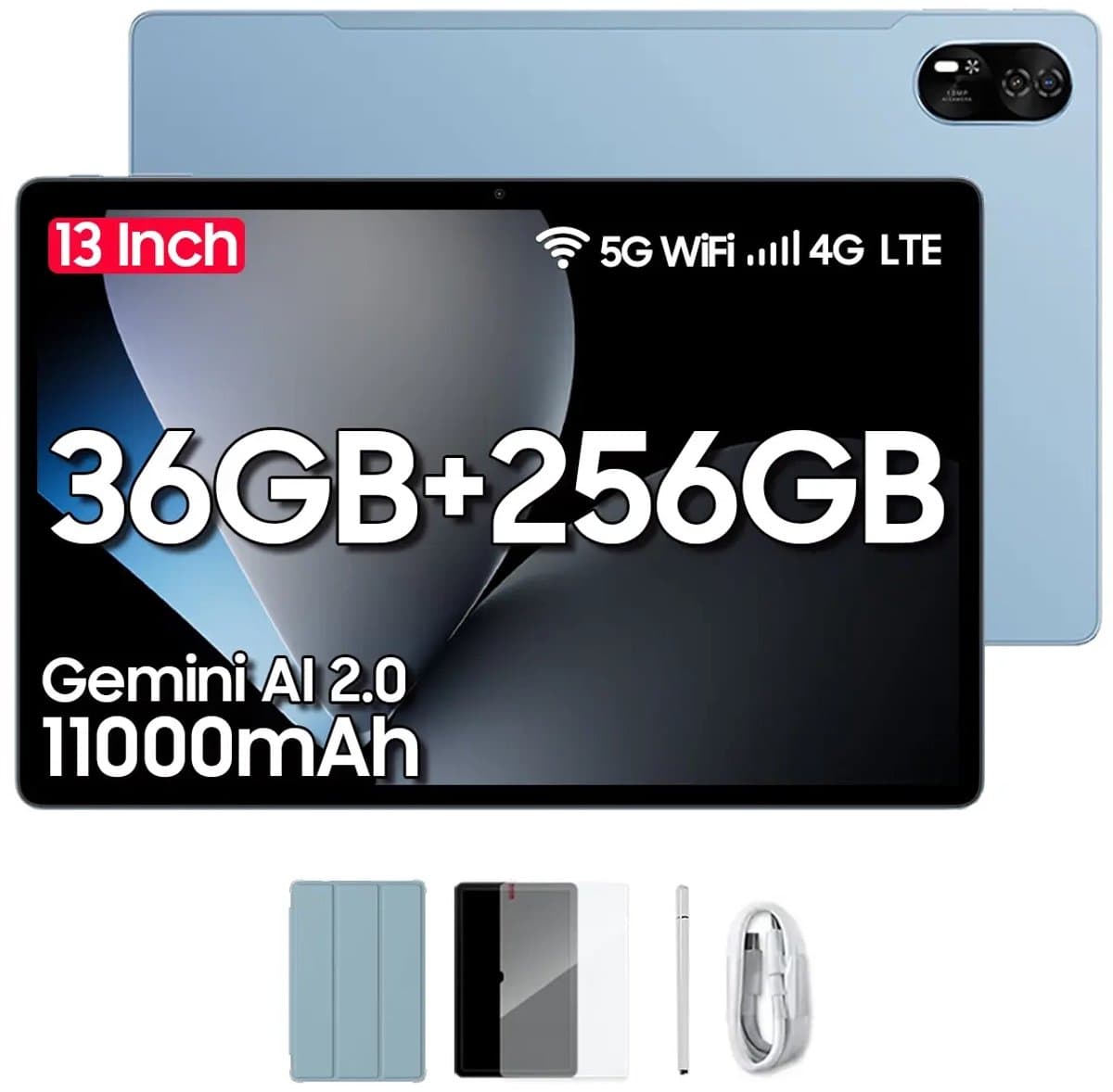 Blackview Tablet MEGA 8 Android 15 Tablet 13 inch - 36GB+256GB 4G LTE+5G WiFi Gaming Tablet - 11000mAh Accu - WideVine L1 - 50MP+2MP+13MP Camera - Met Stylus en Beschermhoes -Blauw — afbeelding 1