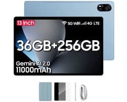 Blackview Tablet MEGA 8 Android 15 Tablet 13 inch - 36GB+256GB 4G LTE+5G WiFi Gaming Tablet - 11000mAh Accu - WideVine L1 - 50MP+2MP+13MP Camera - Met Stylus en Beschermhoes -Blauw