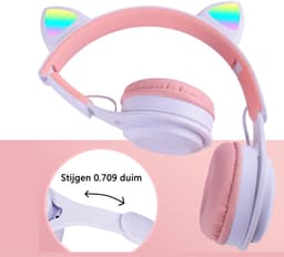 KINSI LED Kattenoren Koptelefoon - Draadloze Bluetooth Headset met Verlichte Oren - Voor Meisjes & Gaming,Wit-roze — thumbnail 4
