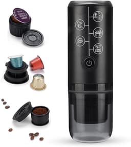 3-in-1 draagbare espressomachine, elektrisch reiskoffiezetapparaat, USB-type C en autolader, 17 bar filterkoffiezetapparaat (zwart) zonder verwarming — thumbnail 1
