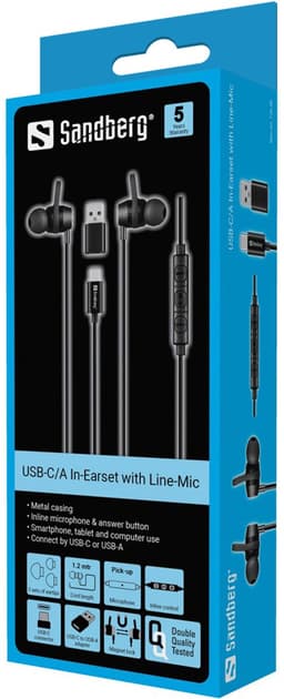 Sandberg USB-C/A In-Earset with Line-Mic — thumbnail 1