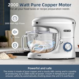 RFWR® Krachtige 1500W Keukenmachine met 6.5QT Kom - Multifunctionele Elektrische Mixer voor Kneden en Bakken — thumbnail 5
