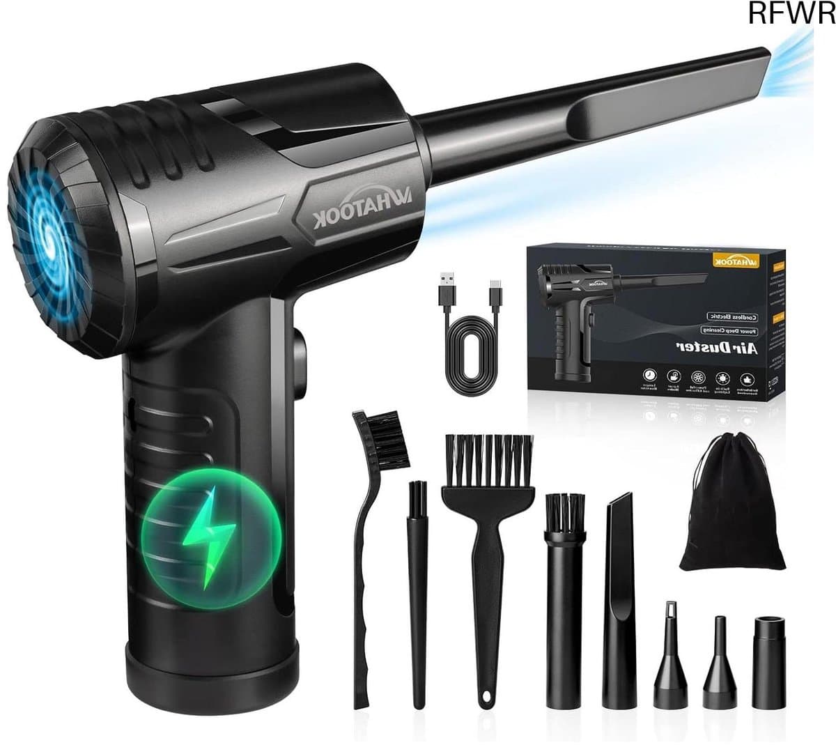 RFWR® Draadloze Elektrische Stofblazer - Krachtige Luchtblazer met Oplaadbare Accu en Diverse Accessoires voor Grondige Reiniging — afbeelding 1
