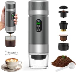 Draagbare koffiemachine,-de nieuwste upgrade van de derde generatie-3-in-1 elektrische espressomachine-12V oplaadbare espressomachine-voor kantoor-reizen-thuis- compatibel met espresso-capsules en gemalen koffie — thumbnail 1