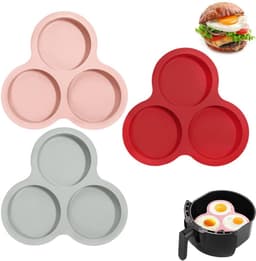 3x luchtfriteuse eivorm - Ø9.8 cm - Kookring - Eivorm - Ei Ringen - Air schimmel - Kookringen - Bakringen - Hamburgerringen - Eierringen - Siliconen Air Fryer Ei Pan - Rond - Accessoires voor heteluchtfriteuses 6QT en hoger - Met 3 holtes — thumbnail 1