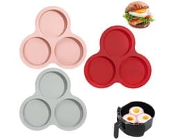 3x luchtfriteuse eivorm - Ø9.8 cm - Kookring - Eivorm - Ei Ringen - Air schimmel - Kookringen - Bakringen - Hamburgerringen - Eierringen - Siliconen Air Fryer Ei Pan - Rond - Accessoires voor heteluchtfriteuses 6QT en hoger - Met 3 holtes