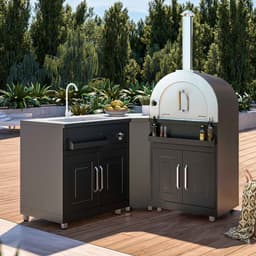 Oviala - Metalen buitenkeuken met 3 modules spoelbak en pizzaoven - Memphis — thumbnail 3