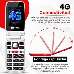 Uniwa V202T Senioren Telefoon 4G Senioren GSM Mobiele Telefoon Klaptelefoon Grote Toetsen SOS Noodknop Simlockvrij Oplaadstation Luid Geluid — thumbnail 4