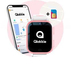 Qlokkie Kiddo Next - GPS horloge kind - Smartwatch kinderen - GPS tracker kind met nauwkeurige locatiebepaling - GPS horloge kind met simkaart - Stel veilige zones in - SOS functie - Whatsapp - Roze