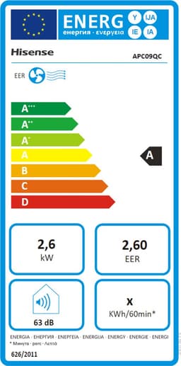 Hisense APC09QC mobiele airconditioner 63 dB Wit — thumbnail 2