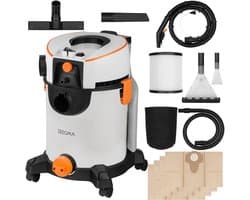 Zeegma Wash 1400W – Krachtige stofzuiger met wasfunctie – Tapijtreiniger en bekledingreiniger – Waterstofzuiger met HEPA-filter – Inclusief 3 extra stofzuigerzakken 20L – Voor auto, meubels en vloeren – Blaasfunctie – 4L tank – 13m bereik – Waszuiger