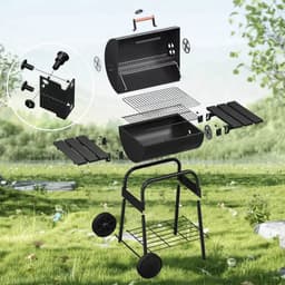 BORVAT® - Houtskool BBQ - Smoker Barbecue - met Thermometer, - Zijpanelen - Zwart — thumbnail 3