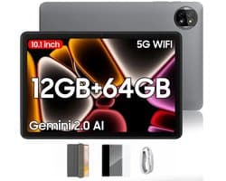 Blackview Tablet - Tab 20 WiFi Tablet - Met Hoes, Screenprotector - Android 15 - 12GB RAM + 64GB ROM(2TB Externe) - 10 inch HD Scherm - 6000mAh - Bluetooth 5G WiFi - Grijs
