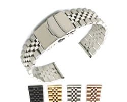 22mm Oyster Horlogeband – Universeel – RVS316L – Vervangende Horlogeband – Geschikt voor diverse (smart)watches zoals Samsung S3, Huawei GT, Amazfit 1/2, Honor Dream - zilverkleurig