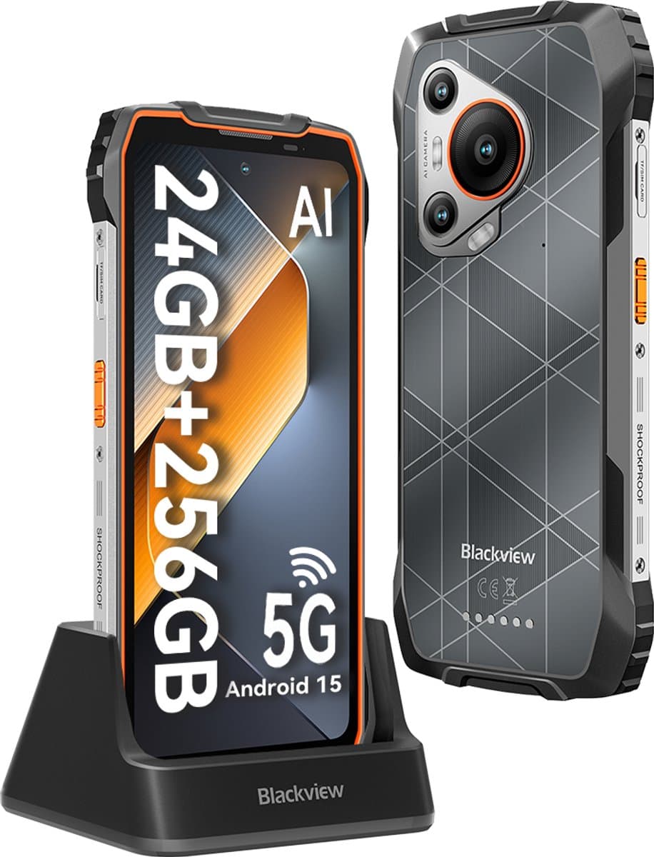 Blackview BL7000 - AI Robuuste Smartphone - 5G - 24GB + 256GB - Met Oplaadstation - 6.78 inch 120Hz - Robuuste Telefoon - IP68 Waterdicht - Nachtzicht - Android 15 - NFC - Oranje — afbeelding 1