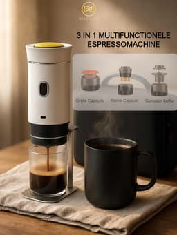Nova Loom - Draagbaar Espressomachine Pro inclusief Travelbag en houder voor auto, thuis en camping - Multifunctionele 3-in-1 draagbare elektrische reiskoffieapparaat - Capsule, cups en Poeder - Wit - draadloos - makkelijk oplaadbaar — thumbnail 2