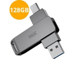 Rolio USB Stick 128 GB - USB C en USB A - 800Mbps - USB 3.0 - USB-C Stick - Plug & Play - Universeel - Geschikt voor alle Laptops / Smartphones / Tablets