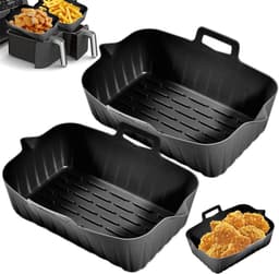 2 stuks - 22*16*6 cm - Siliconen bakvormen - bakplaat - met handgreep - hittebestendige siliconen pan - rechthoekige bakvorm - keukenbenodigdheden - Geschikt voor Airfryer, oven en magnetron - zwart — thumbnail 1