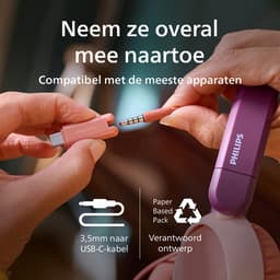 PHILIPS TAK2000MP - On Ear bedrade opvouwbare hoofdtelefoon voor kinderen - beperkt volume, Audio delen, 3,5 mm- en USB-C-kabel meegeleverd - Magenta Purper — thumbnail 8