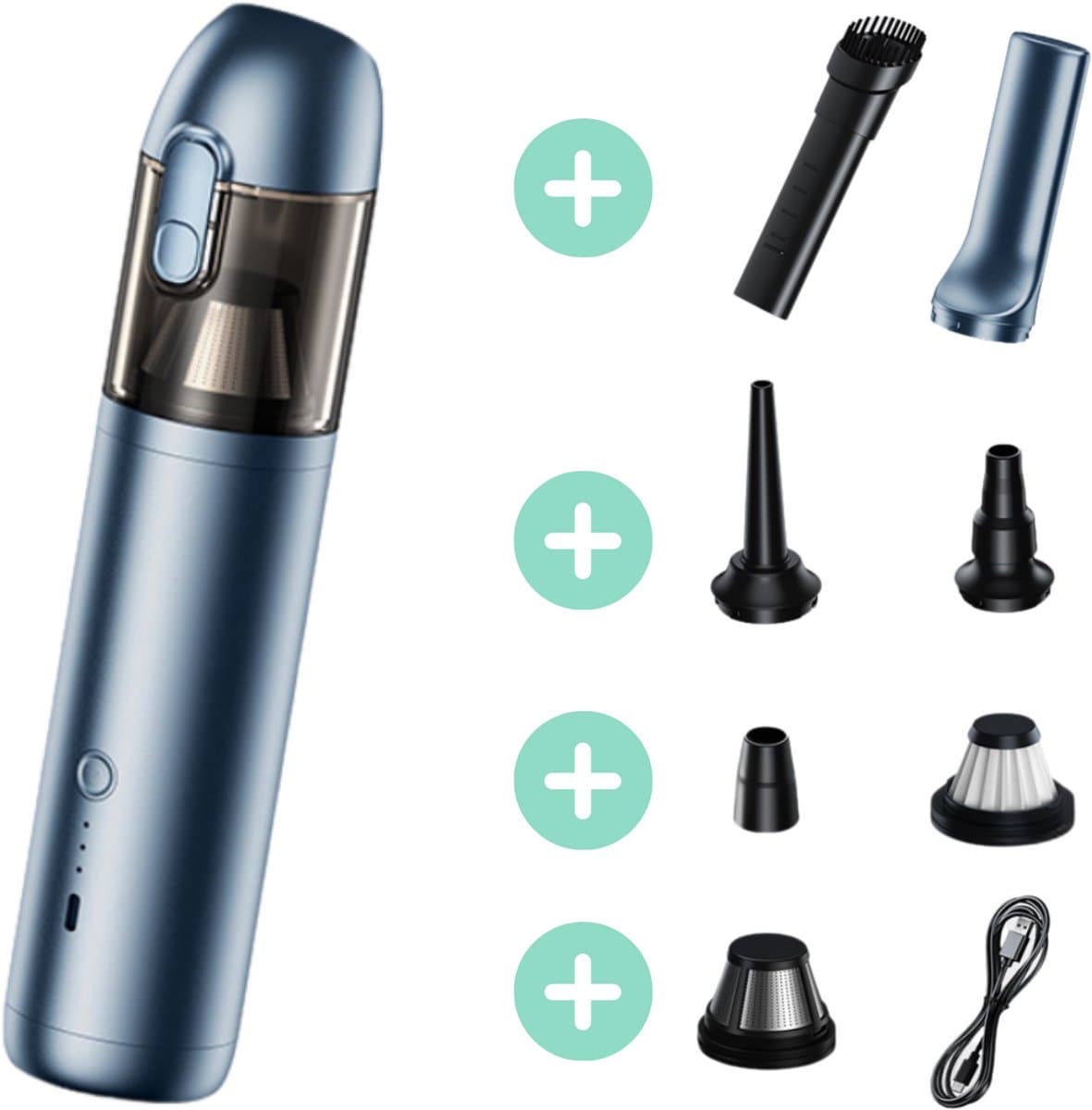 Purgato - Auto Stofzuiger - 2 in 1 Zuig- en Blaasfunctie - Draadloos - 16000Pa - Kruimeldief - USB — afbeelding 1