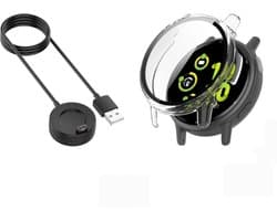 Strap-it Hard Case met Glas (Transparant) + Oplader - Geschikt voor Garmin Vivoactive 5 - Beschermende Hoes - Schermbeschermer - Snelladen & veilige oplaadkabel - Bundel