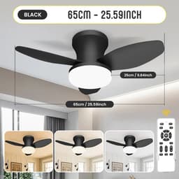 Livano Plafondventilator - Met Verlichting - Plafond Ventilator - Met Lamp - Plafonniere Met Ventilator - Met Licht - Zwart - 65cm — thumbnail 1