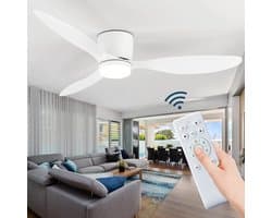 LuxiLamps - 3 Blad Plafondventilator - Moderne LED Ventilator Lamp - 6 Snelheden - Bedienbaar Met Afstandsbediening - 105 cm - Wit - Woonkamerlamp — afbeelding 1
