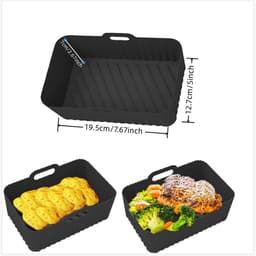 Siliconen Mal voor de Heteluchtfriteuse - Heteluchtfriteuse Accessoires - Olie Afvoeren Design - Rechthoekige Heteluchtfriteuse Ovenschaal - Zwart - 19,5x12,7x7 cm - 2 Stuks — thumbnail 6