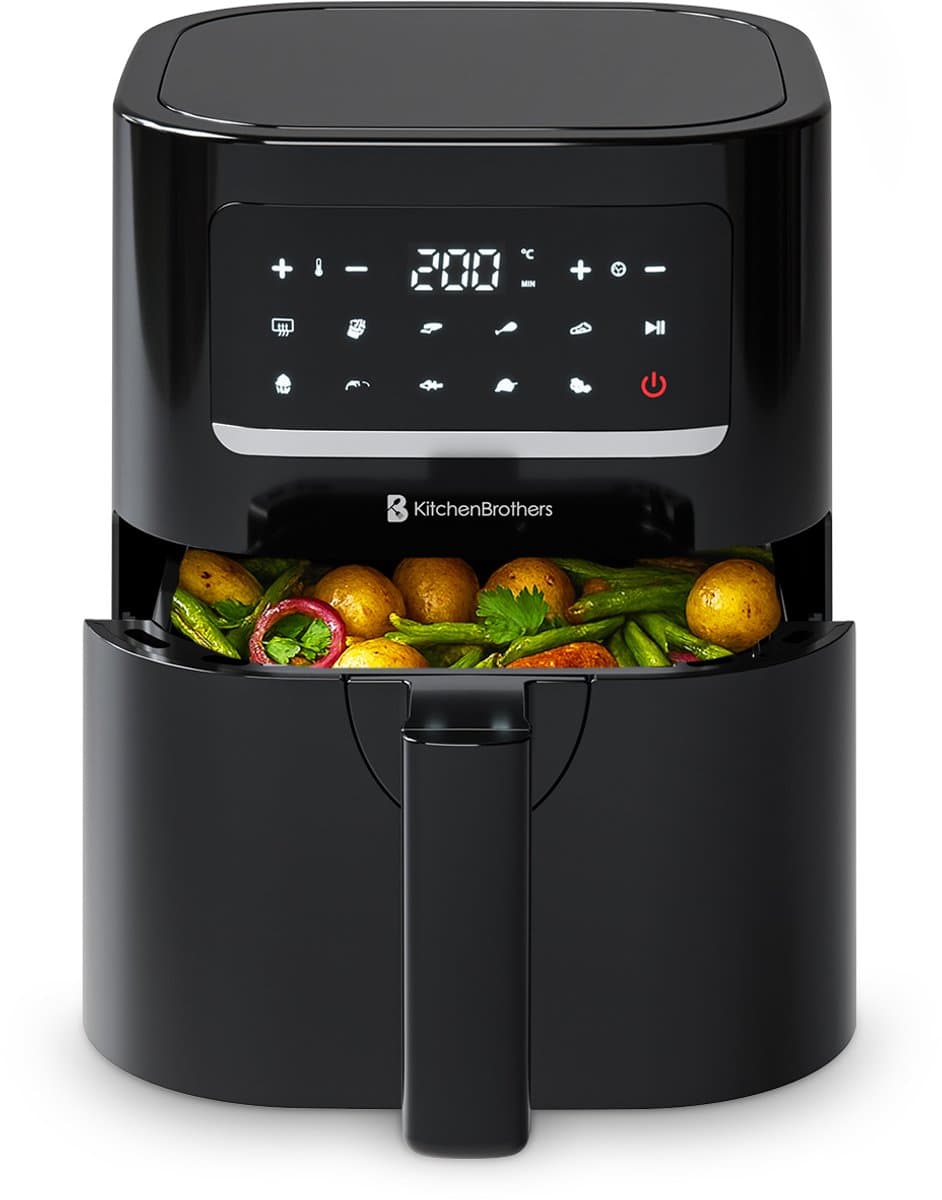 KitchenBrothers Mini Airfryer - 3,3 Liter - 1400W - PFAS-Vrij - 50ºC tot 200ºC - Kleine Heteluchtfriteuse voor 1, 2 en 3 Personen - 10 Kookprogramma's - Zwart — afbeelding 1