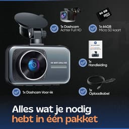 Camigoo® D1 Pro - Dual Dashcam - Dashcam Voor Auto - Ultra 4K & Full HD - Voor en Achter Camera - WiFi & GPS - 3.2 inch met App - Sony Sensor - Met 64GB SD Kaart U3 - Loop Opname - G Sensor - NL Handleiding + Systeem - Geschikt voor Verticale Ruiten! — thumbnail 2