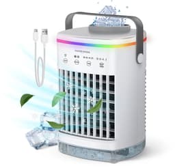 Vulpes Goods® Tech - Mini Airco PRO - Mobiele Airco - Luchtkoeler 4in1 - Aircooler - Tafelventilator - 4 windsnelheden, 2 luchtbevochtingsstanden & timer - Lekvrij - Wit — thumbnail 1