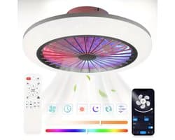 LED RGB Ventilator Lamp - Smart Lamp - Plafondventilator - RGB - 12 Kleuren - Dimbaar - 45 cm - 6 Standen - Plafondventilator - Woonkamerlamp - Moderne Lamp — afbeelding 1